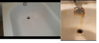 Dallas Bathtub Services repaired the rusted bathtub and bonded a new surface. Making the bathtub look new again.