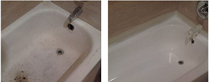 Dallas Bathtub Services before and after refinishing photo.
